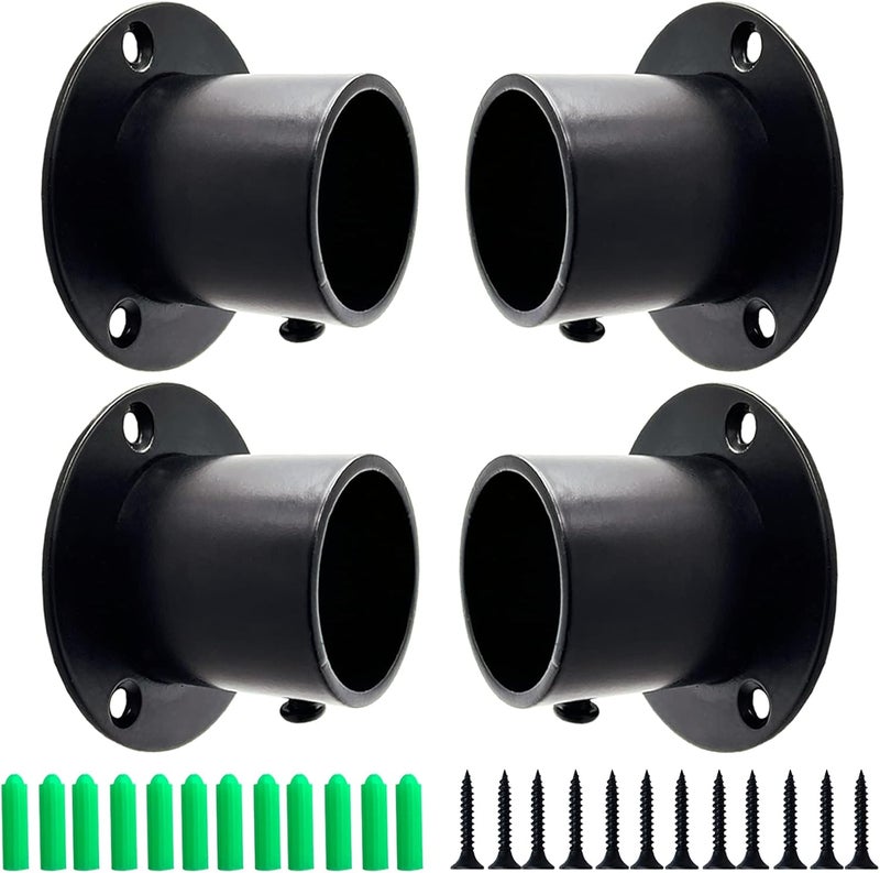 OperSeven 1-1/4 Inch 4 Packs Black Heavy Duty Stainless Steel Closet Rod End Supports Closet Pole Sockets Flange Rod Holder with Screws， Closet Shelf and Rod Brackets (High Flange) - Image 1